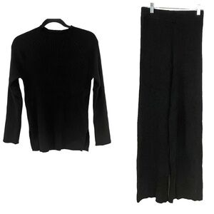 Nap Loungewear Black 100% Cashmere Rib Knit PulloverSweater & Bottoms Set  NWT S